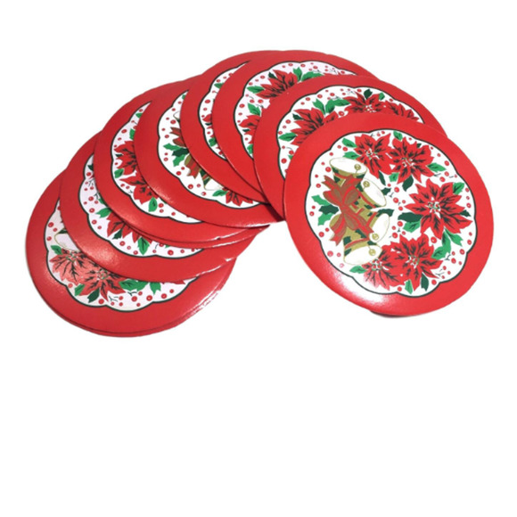 Vintage 70's POINSETTIA Coasters / Set Of 8 Holiday Coasters - Picture 1 of 4